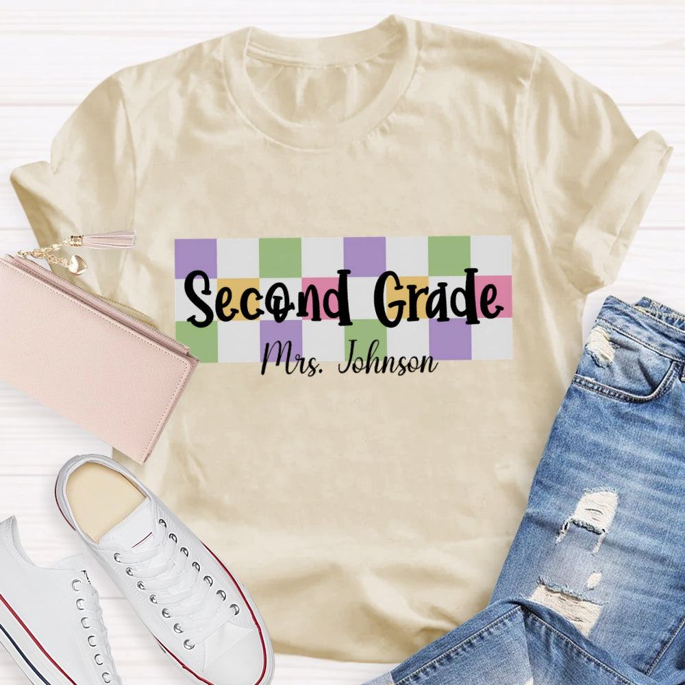 Personalized Grade And Name Colored checkerboard T-shirt