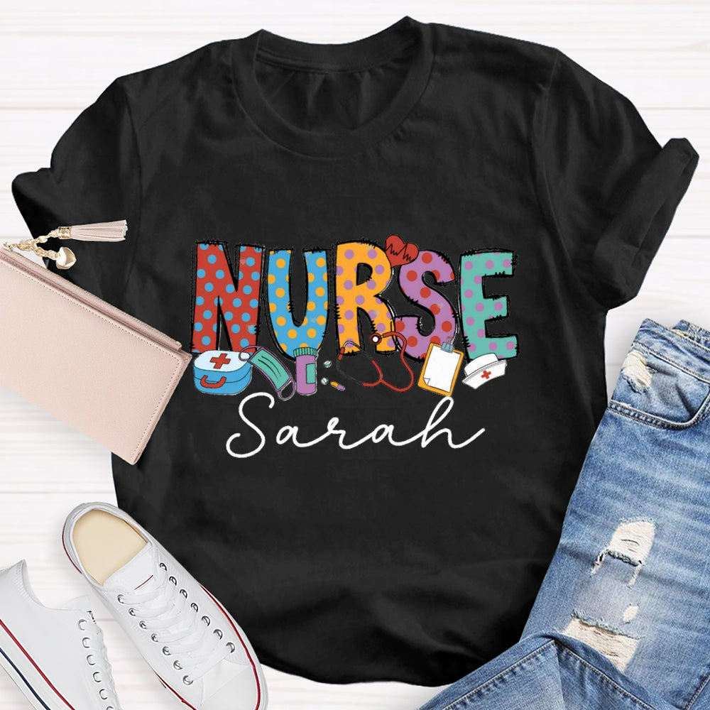 Personalized Name Nurse Medical Kit And Nurse Hat T-shirt