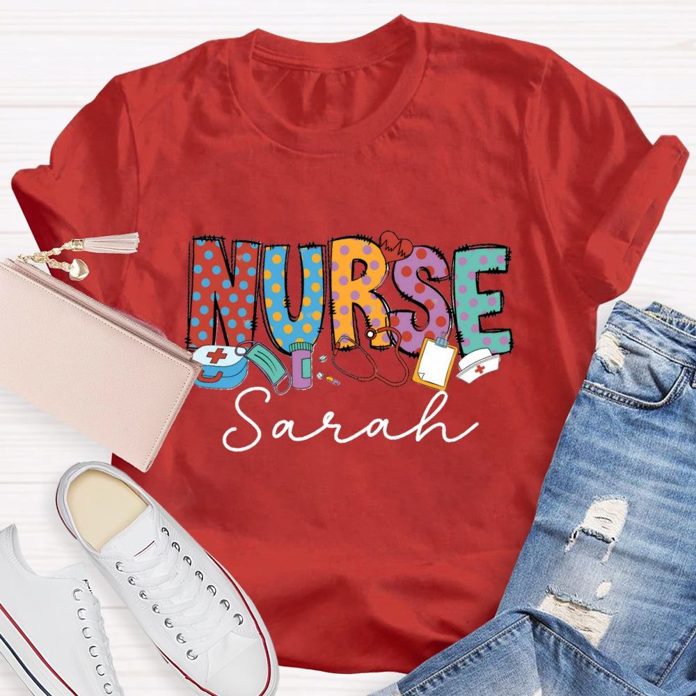 Personalized Name Nurse Medical Kit And Nurse Hat T-shirt