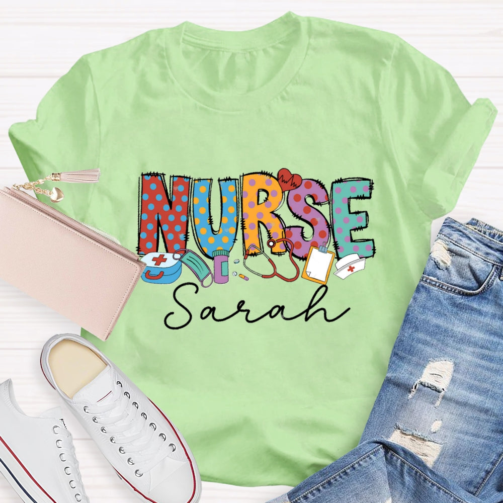 Personalized Name Nurse Medical Kit And Nurse Hat T-shirt