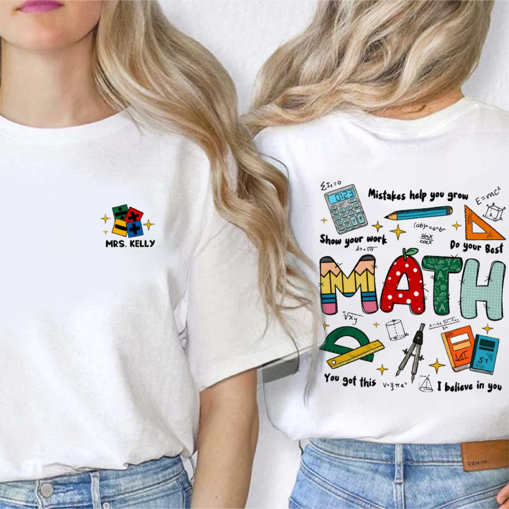 Personalized Name Mistakes Help You Grow Show Your Work Do You Best Math Teacher Double Printed T-shirt