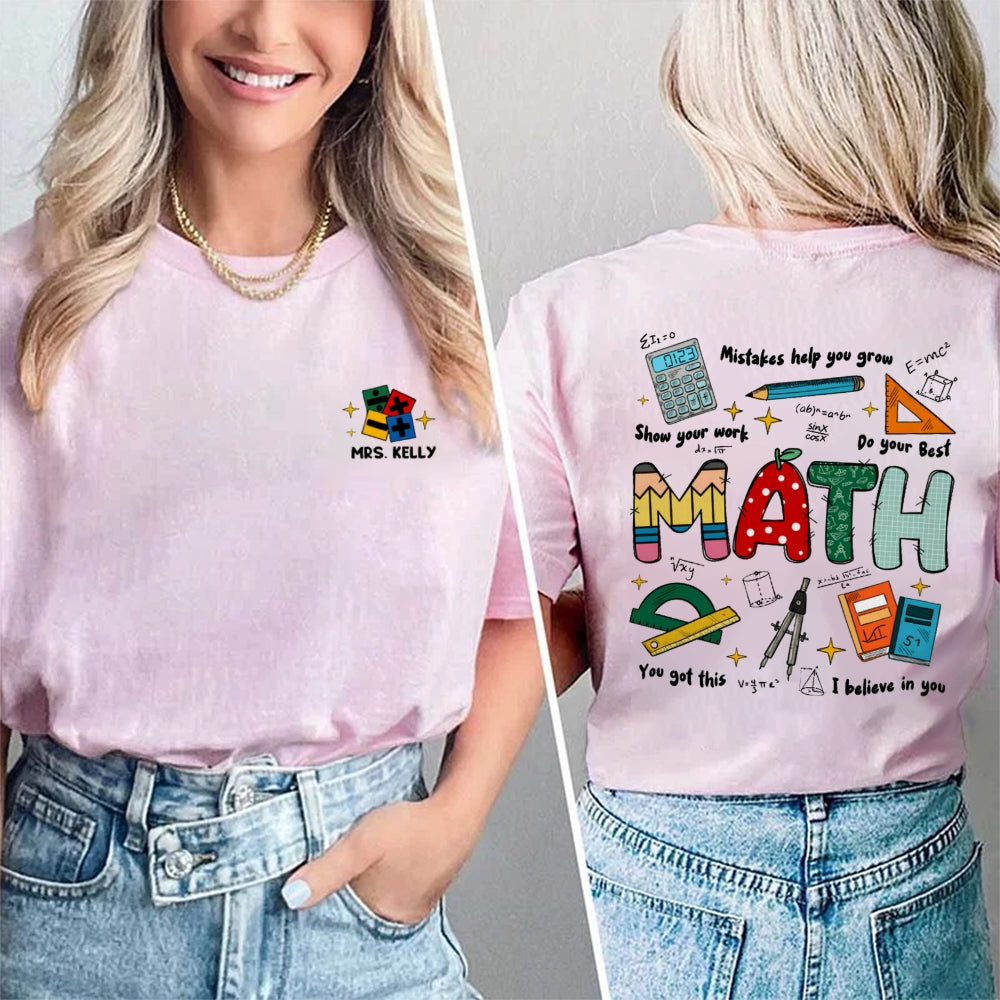 Personalized Name Mistakes Help You Grow Show Your Work Do You Best Math Teacher Double Printed T-shirt