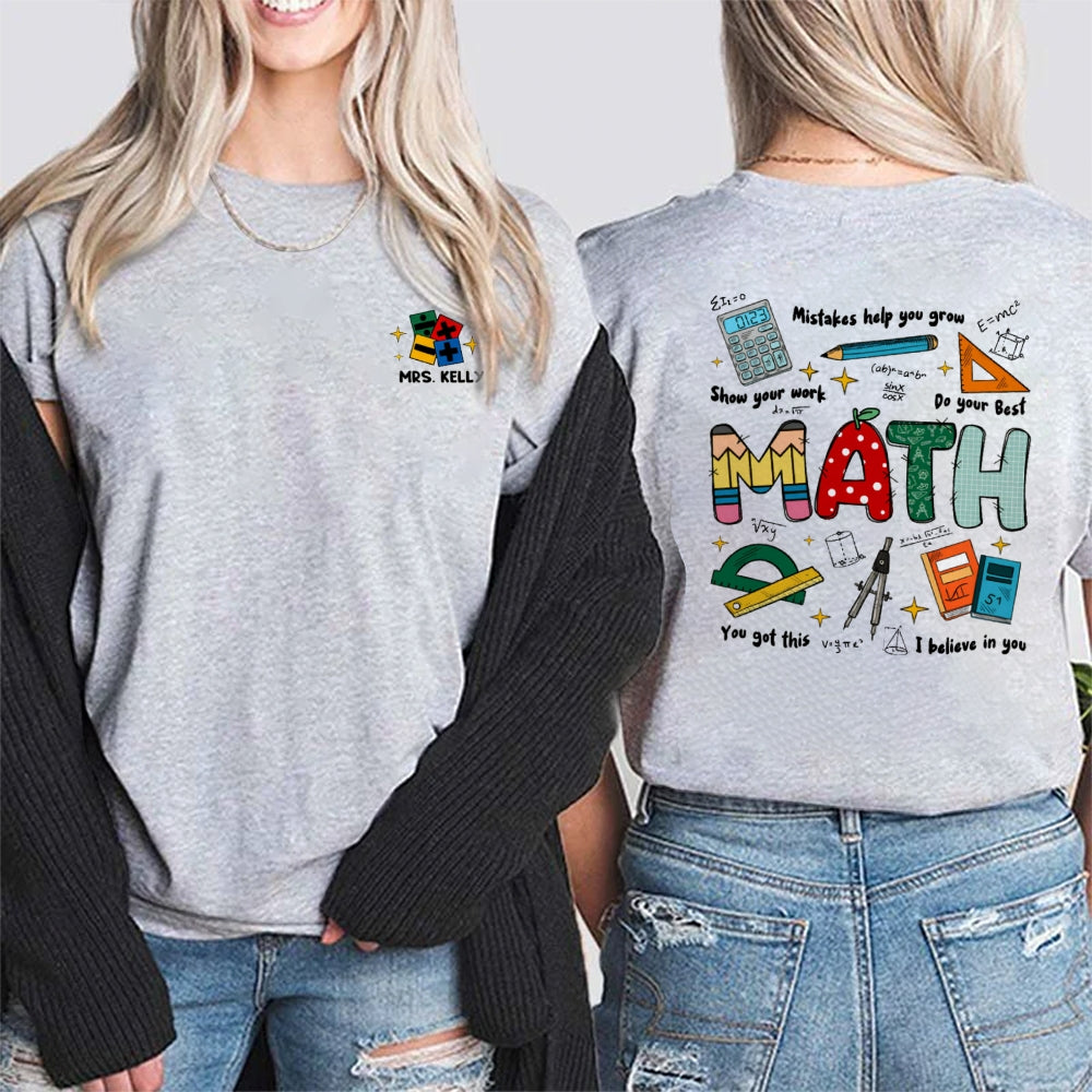 Personalized Name Mistakes Help You Grow Show Your Work Do You Best Math Teacher Double Printed T-shirt