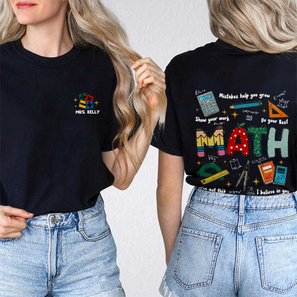 Personalized Name Mistakes Help You Grow Show Your Work Do You Best Math Teacher Double Printed T-shirt