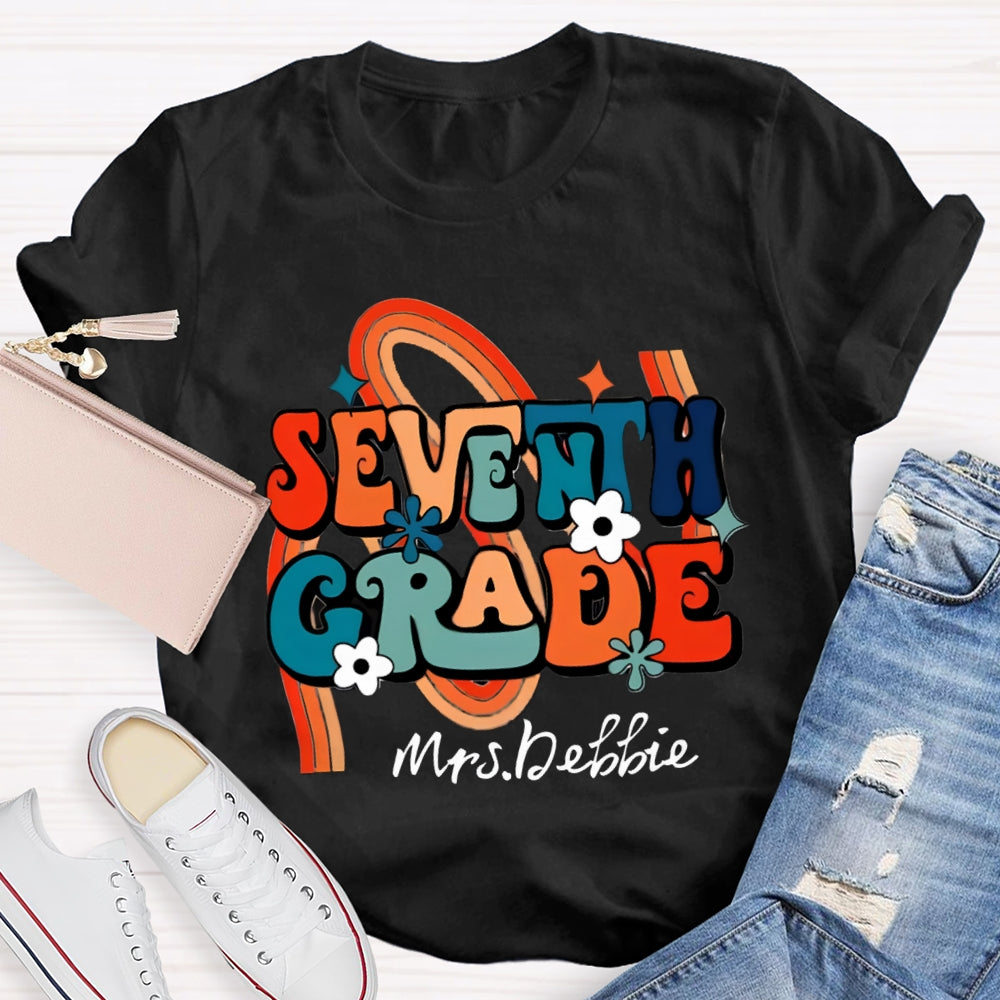 Personalized Name And Grade Rainbow Flowers T-Shirt