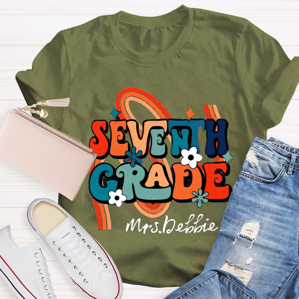Personalized Name And Grade Rainbow Flowers T-Shirt