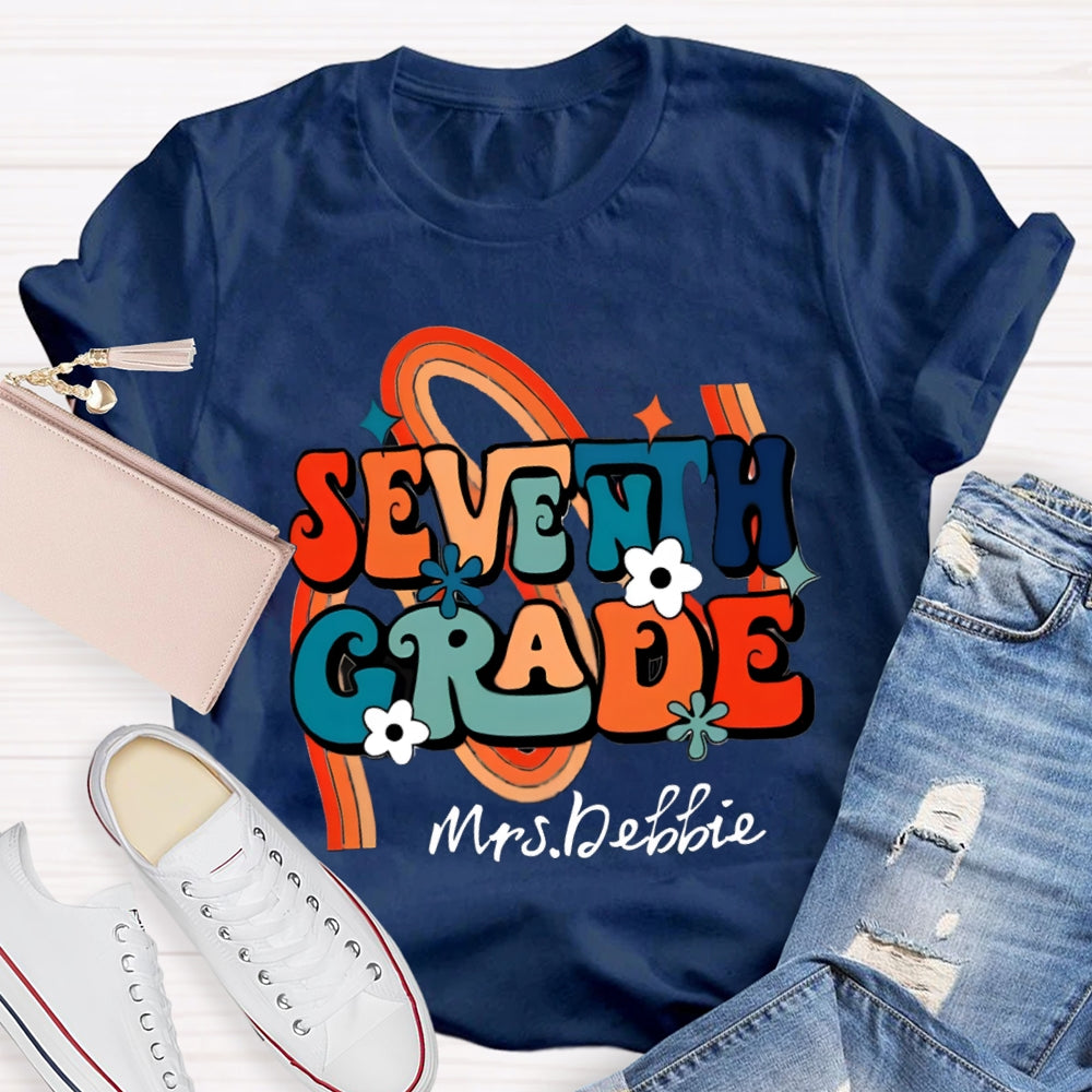 Personalized Name And Grade Rainbow Flowers T-Shirt