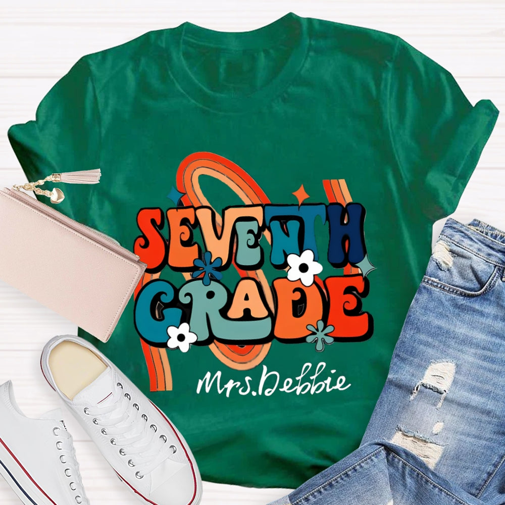 Personalized Name And Grade Rainbow Flowers T-Shirt