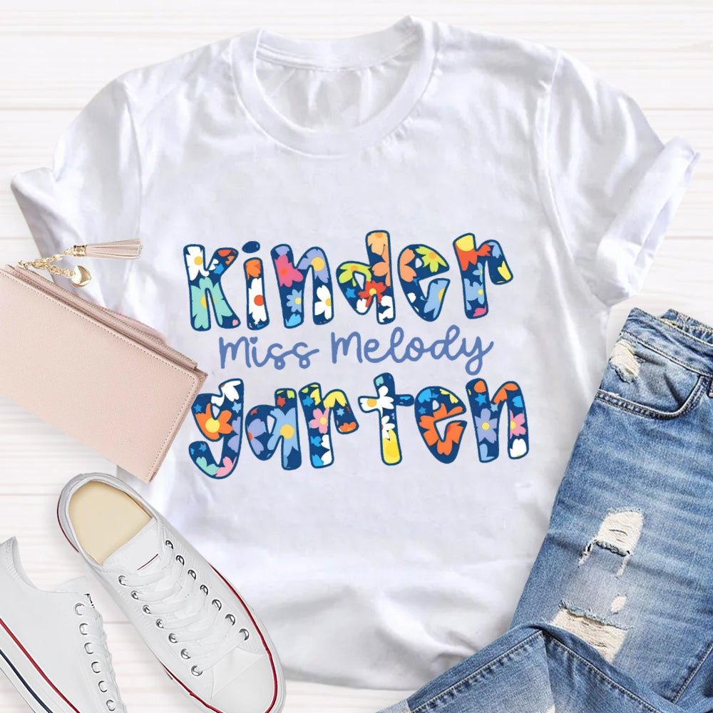 Personalized Grade And Name Blue Floral Boho Style T-shirt
