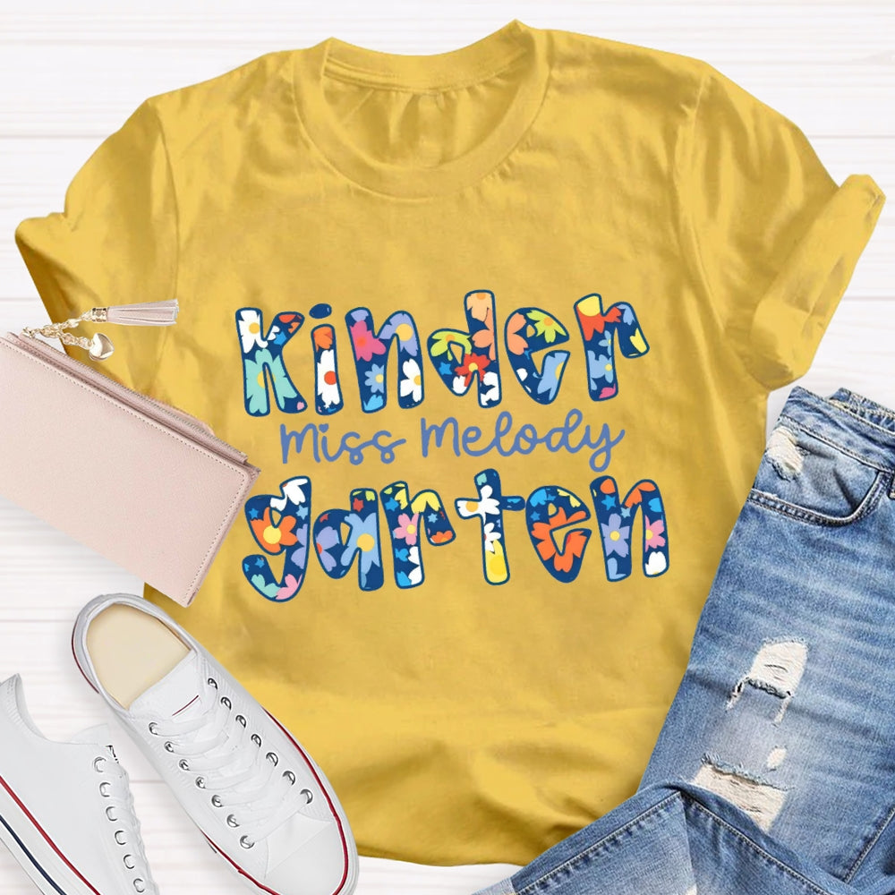 Personalized Grade And Name Blue Floral Boho Style T-shirt