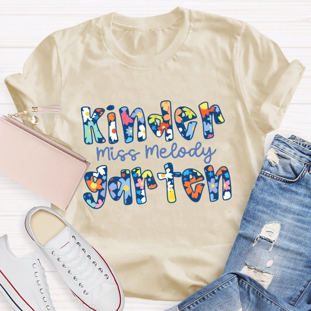 Personalized Grade And Name Blue Floral Boho Style T-shirt