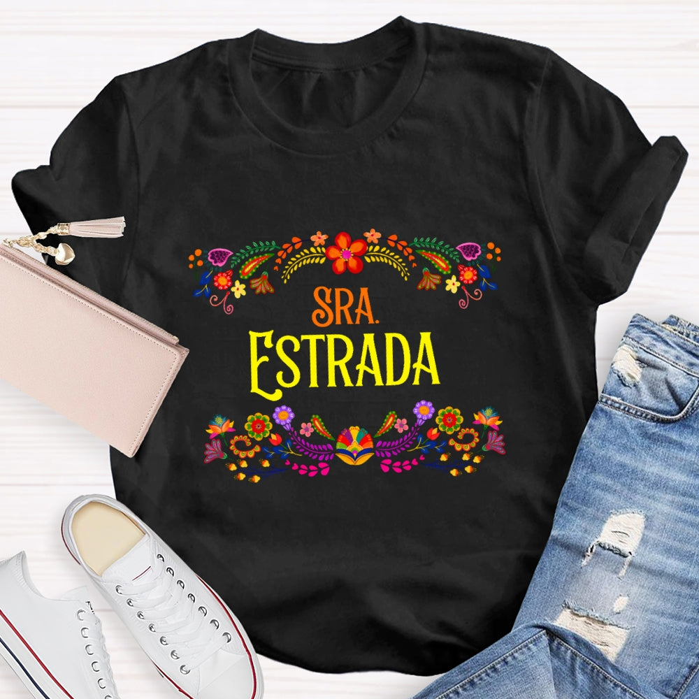 Personalized Name Floral  Spanish Teacher T-Shirt