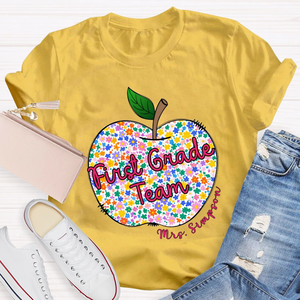 Personalized Grade And Name Floral Apple T-shirt