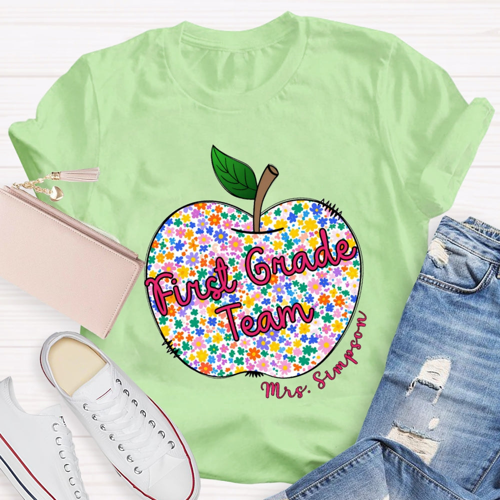 Personalized Grade And Name Floral Apple T-shirt