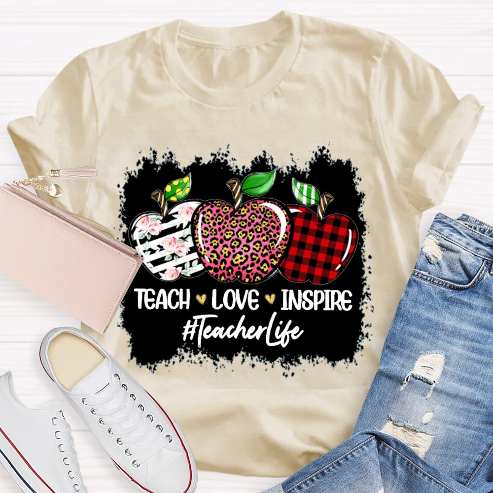 Teach Love Inspire Teacher Life Colored Apples T-shirt