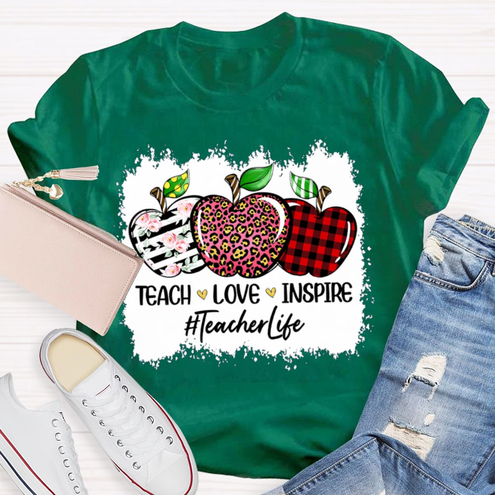 Teach Love Inspire Teacher Life Colored Apples T-shirt