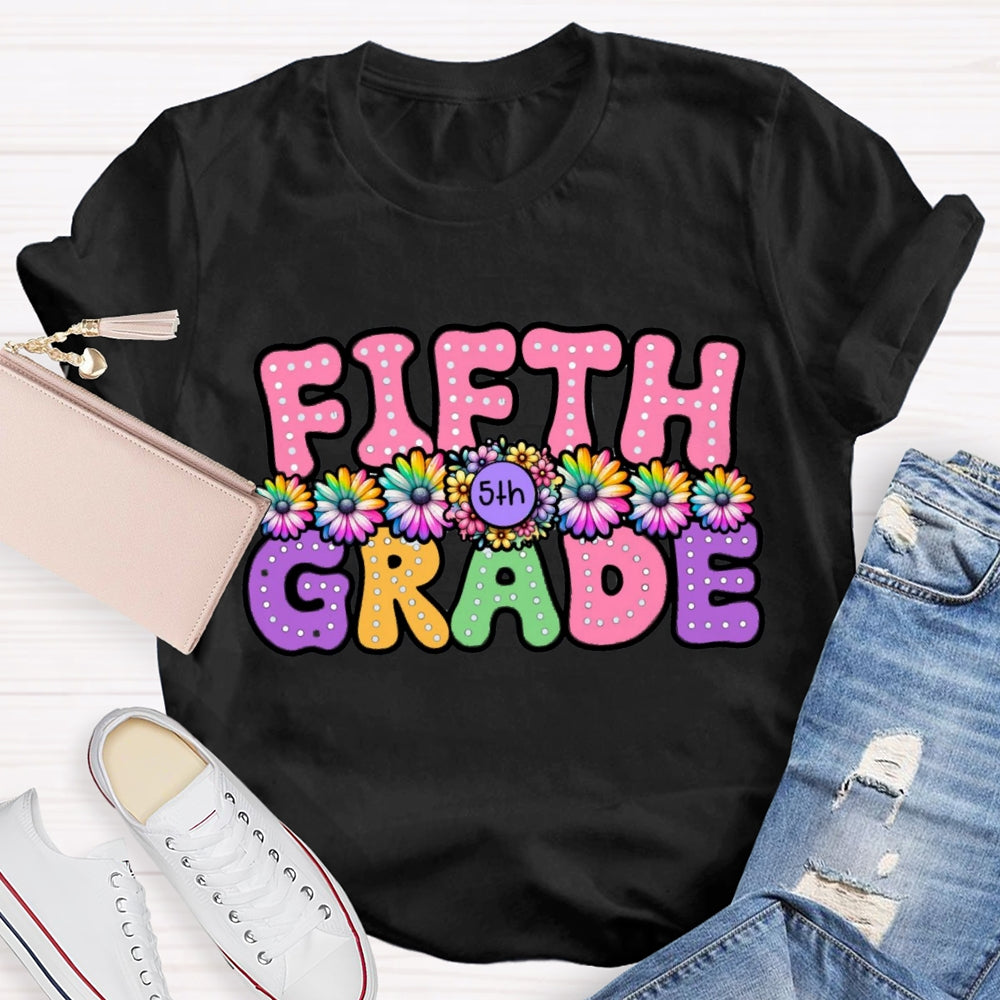 Personalized Grade Floral Pink Letter T-Shirt
