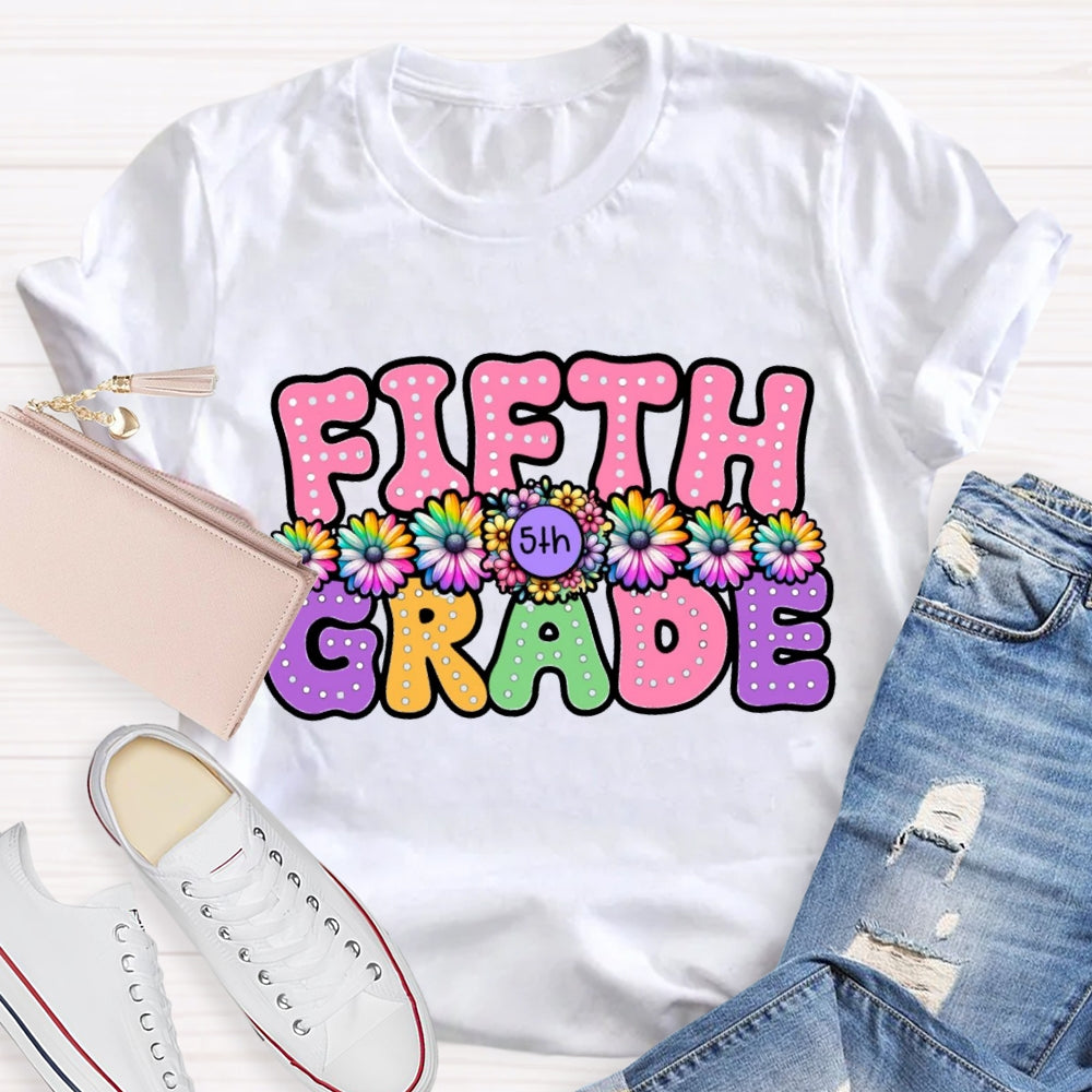 Personalized Grade Floral Pink Letter T-Shirt