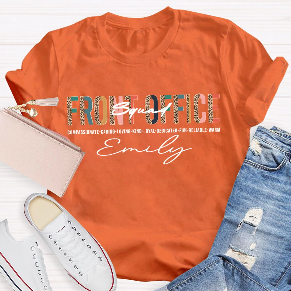 Personalized Name Front Office Squad Leopard Printed T-Shirt