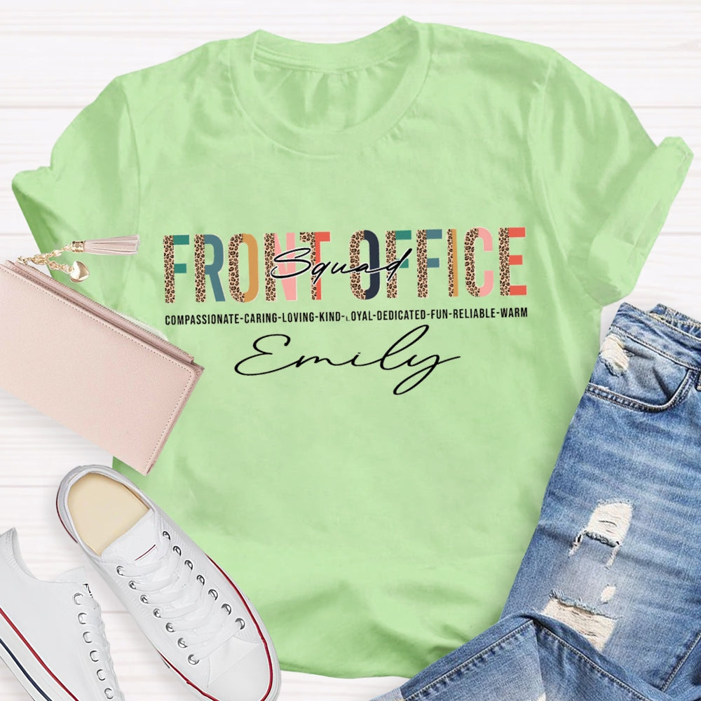 Personalized Name Front Office Squad Leopard Printed T-Shirt