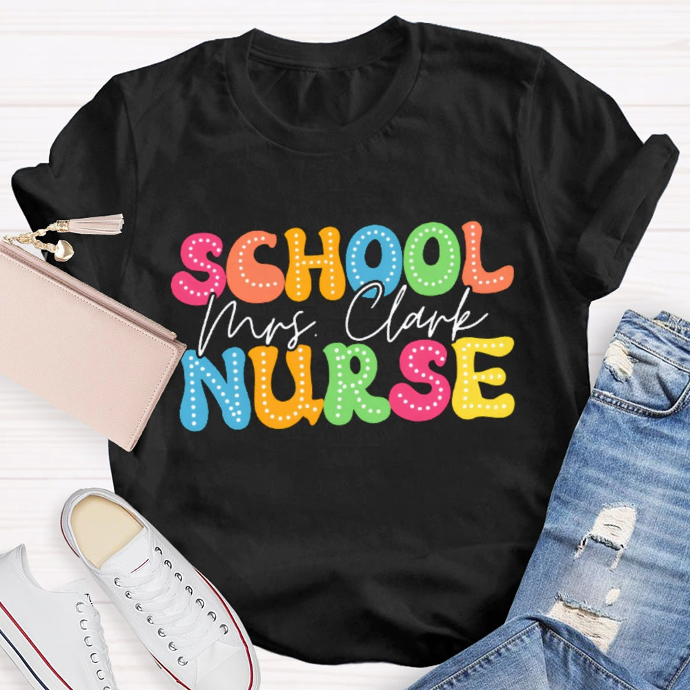 Personalized School Nurse Name Colorful Cartoon Letters T-shirt