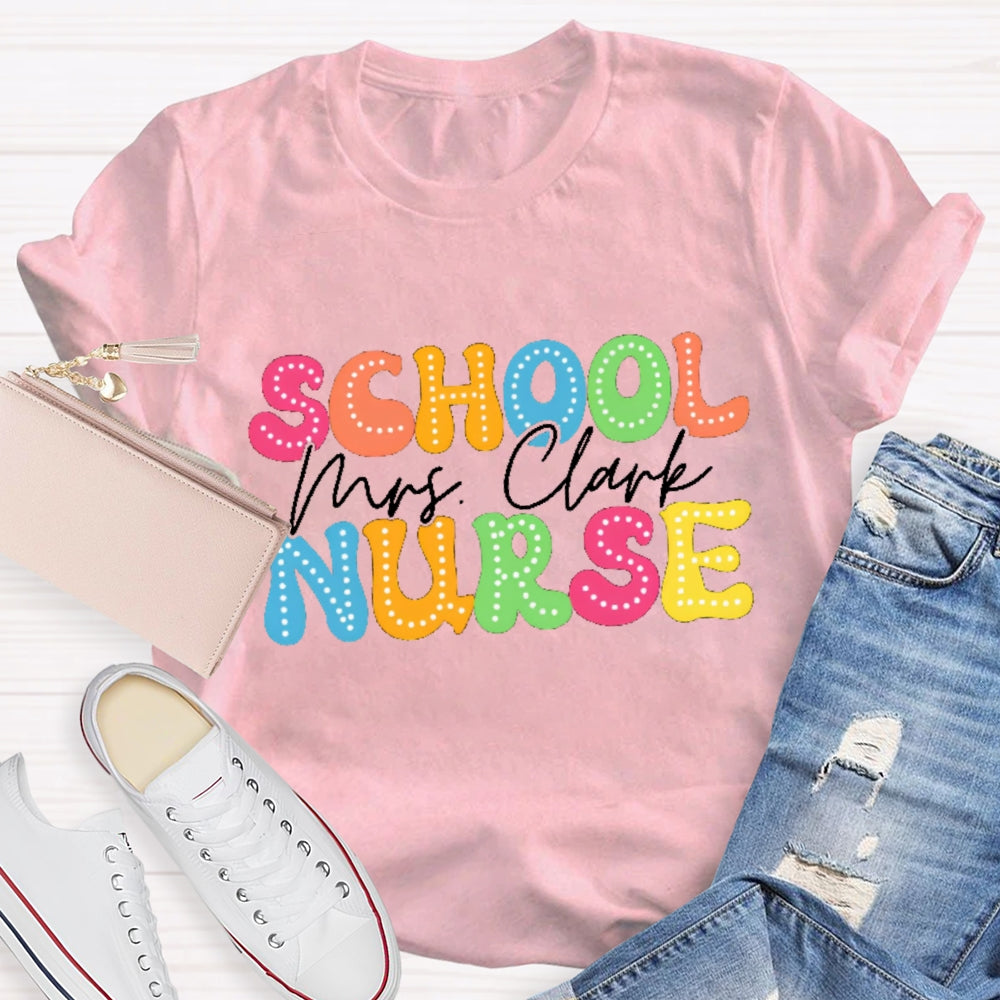 Personalized School Nurse Name Colorful Cartoon Letters T-shirt