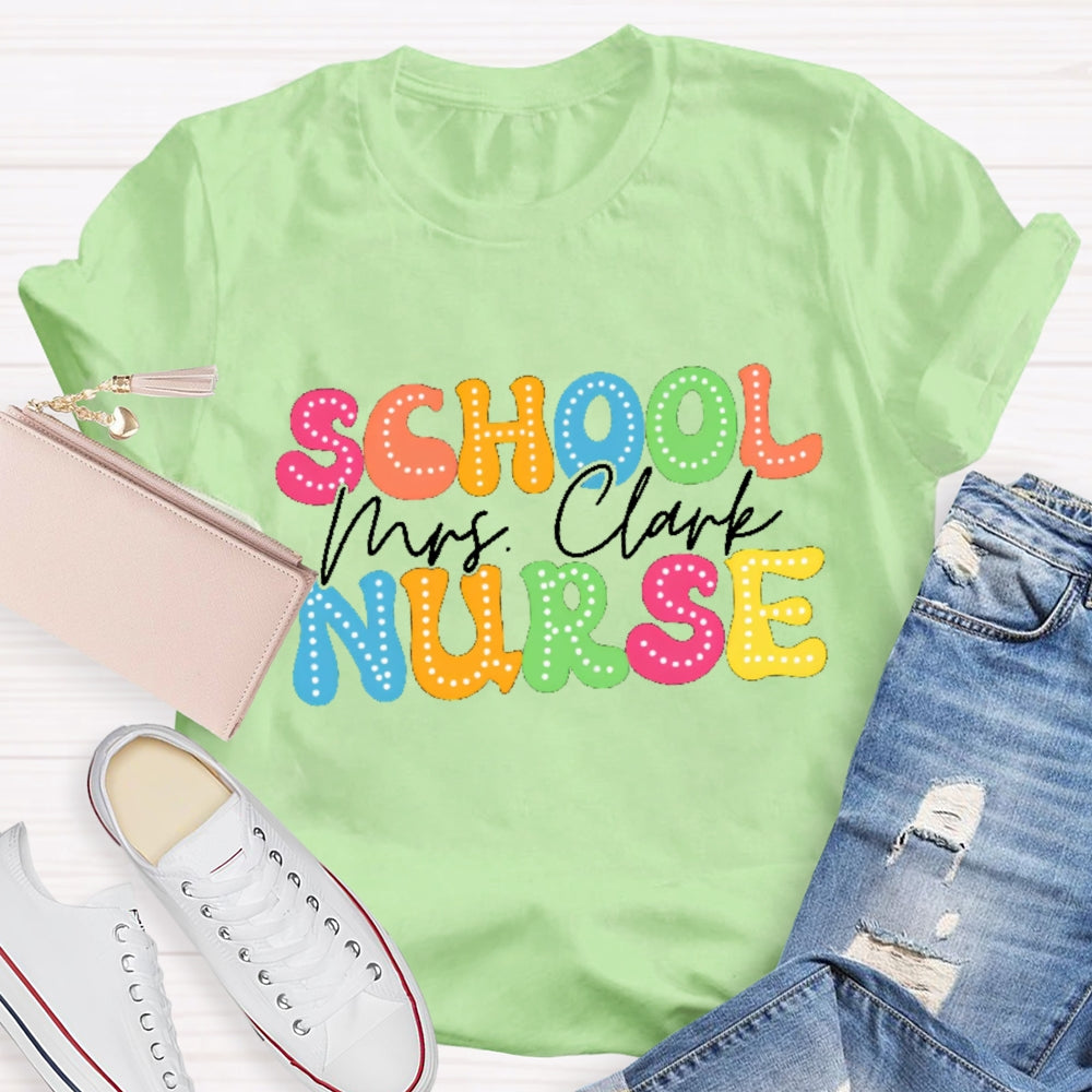 Personalized School Nurse Name Colorful Cartoon Letters T-shirt