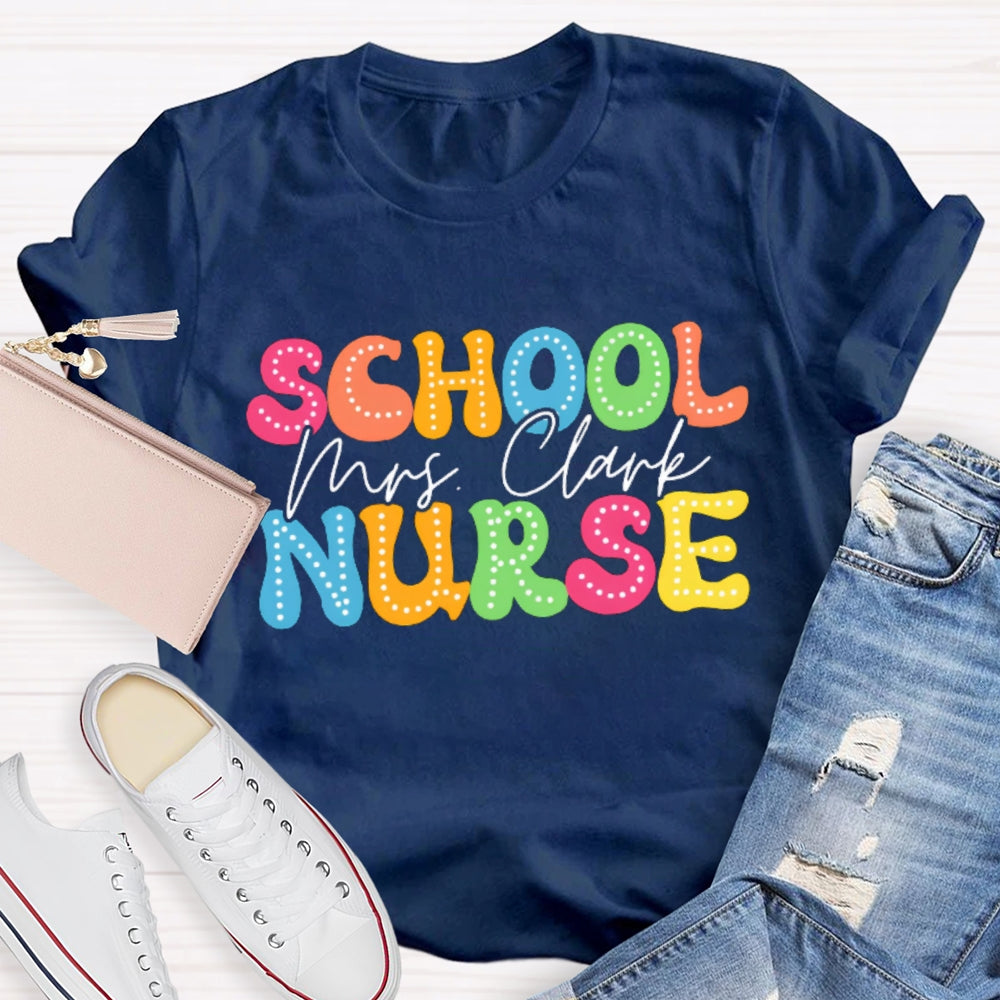 Personalized School Nurse Name Colorful Cartoon Letters T-shirt