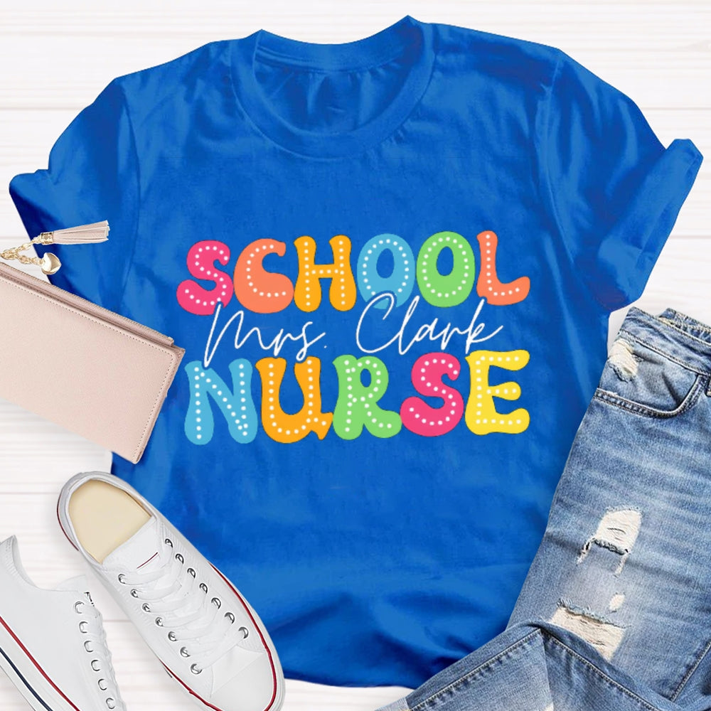 Personalized School Nurse Name Colorful Cartoon Letters T-shirt
