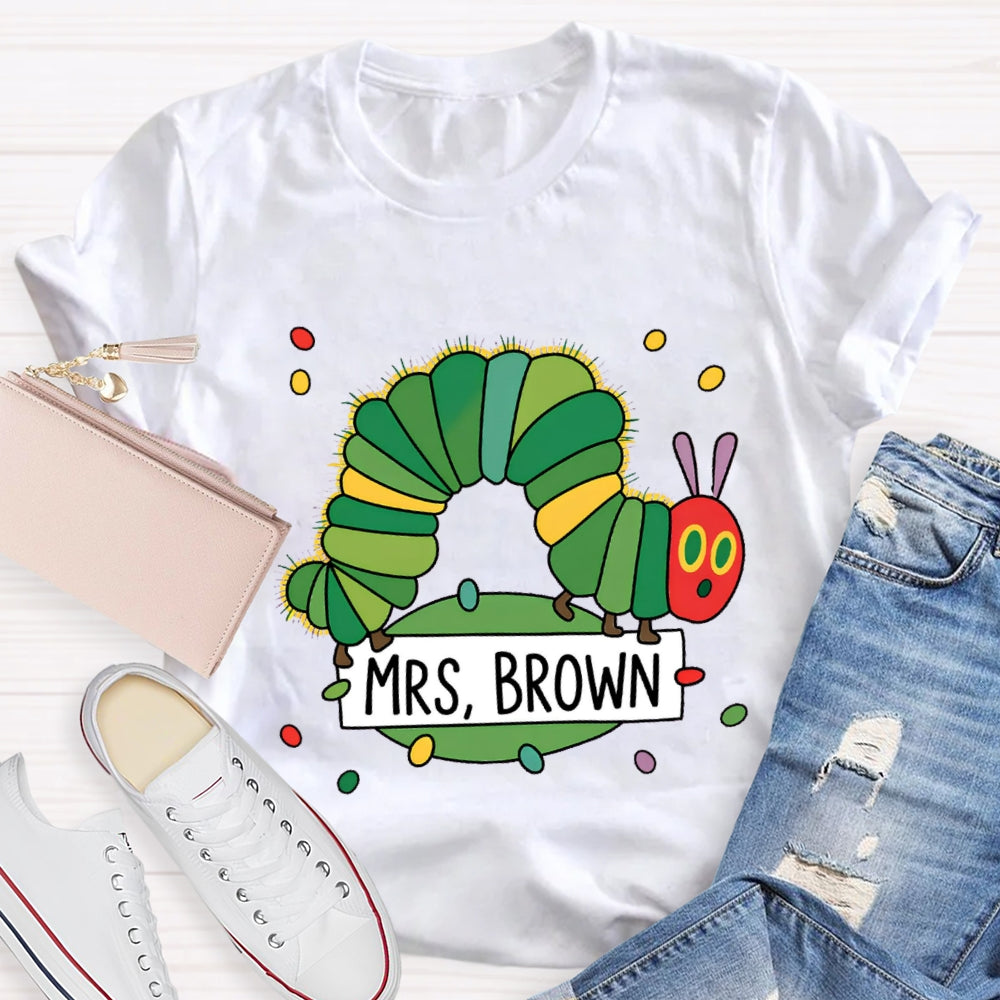 Personalized Name Caterpillar Exploring Knowledge T-Shirt