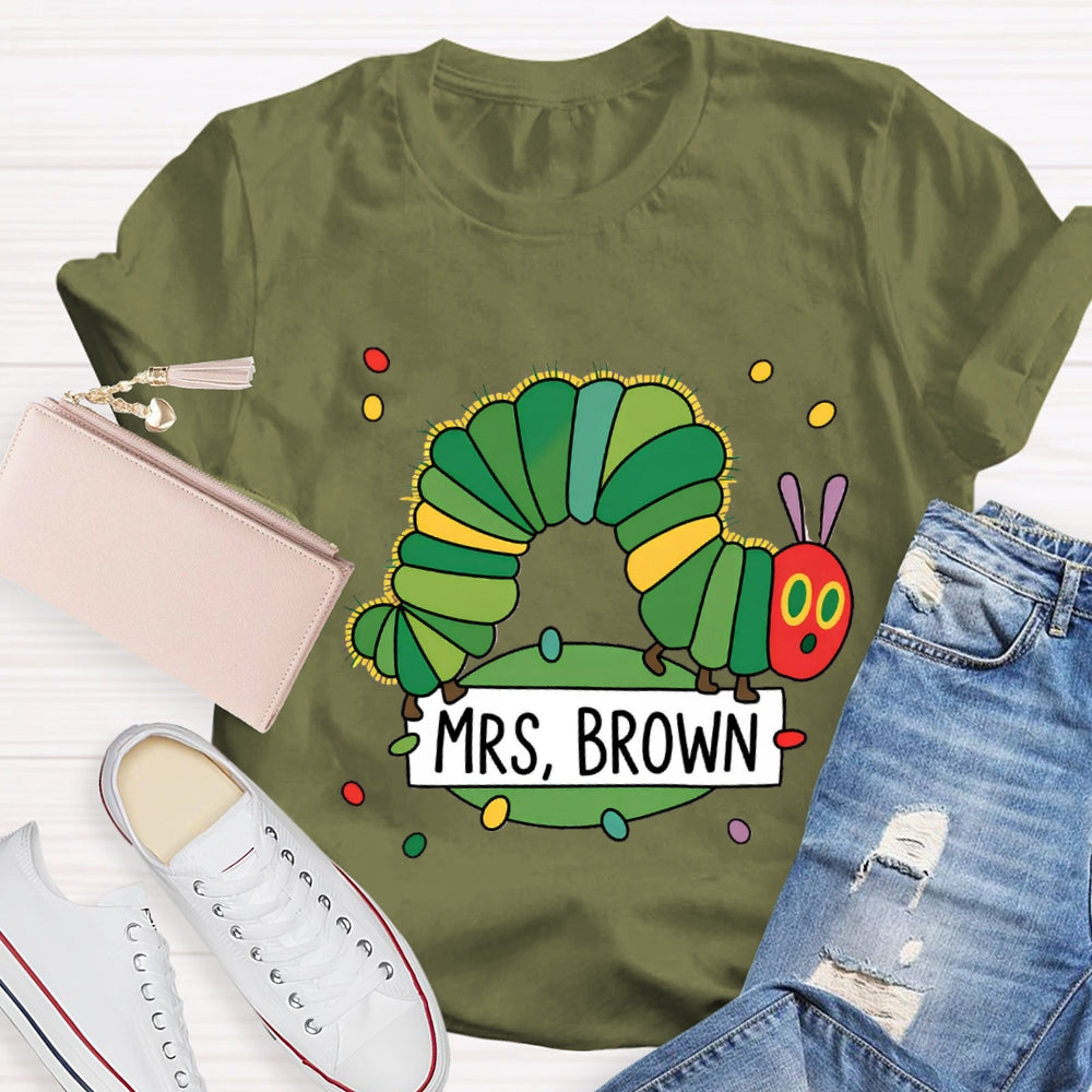 Personalized Name Caterpillar Exploring Knowledge T-Shirt