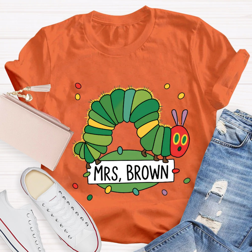 Personalized Name Caterpillar Exploring Knowledge T-Shirt