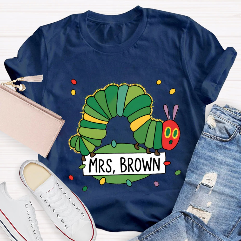 Personalized Name Caterpillar Exploring Knowledge T-Shirt