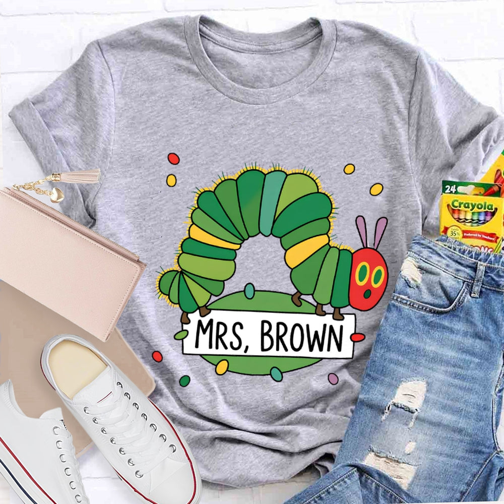 Personalized Name Caterpillar Exploring Knowledge T-Shirt