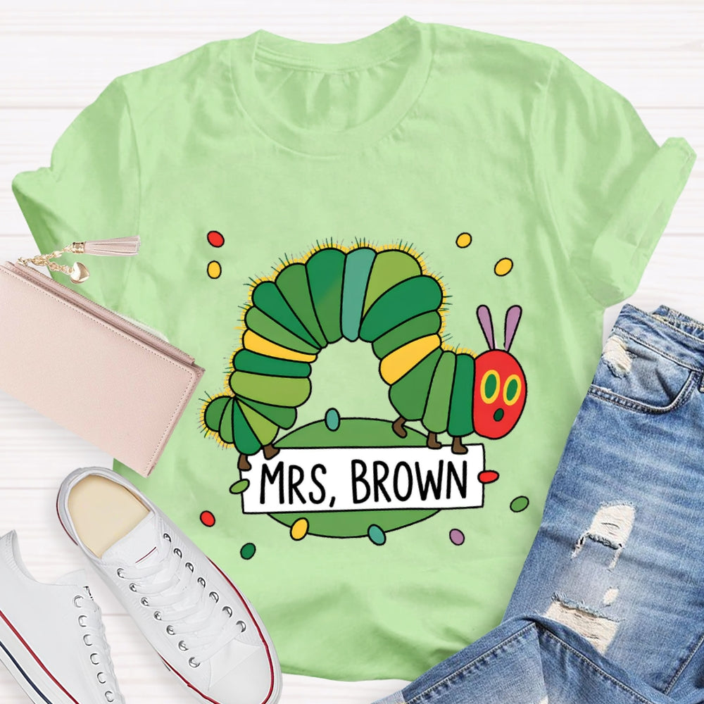 Personalized Name Caterpillar Exploring Knowledge T-Shirt