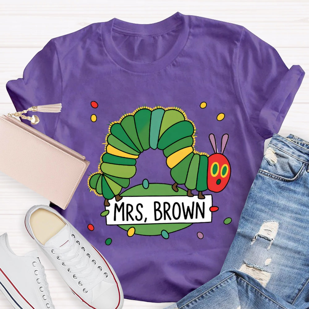 Personalized Name Caterpillar Exploring Knowledge T-Shirt