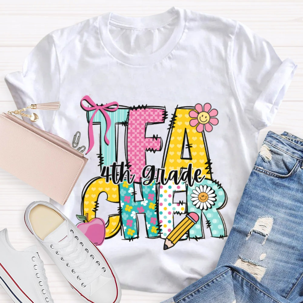 Personalized Grade Teacher Cartoon Letters T-shirt
