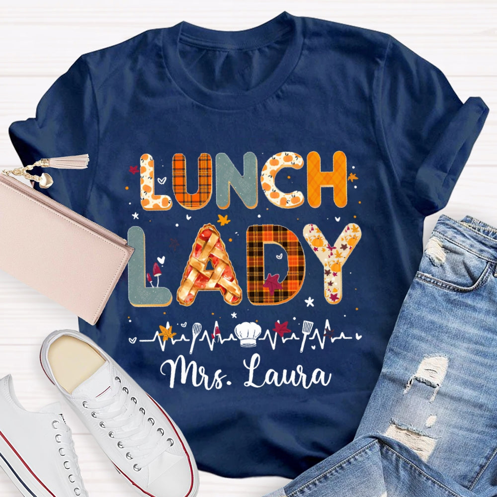 Personalized Name Lunch Lady Colorful Letter Print T-shirt