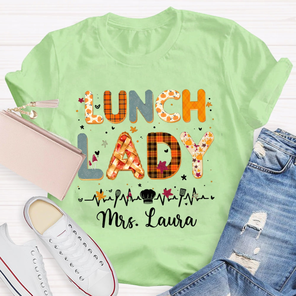 Personalized Name Lunch Lady Colorful Letter Print T-shirt