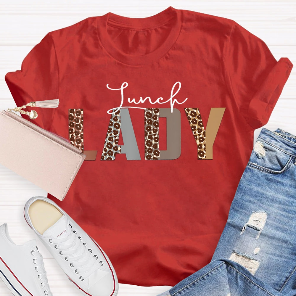 Lunch Lady Leopard Letter Print T-shirt