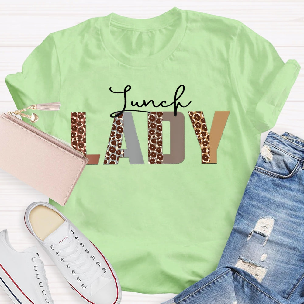 Lunch Lady Leopard Letter Print T-shirt