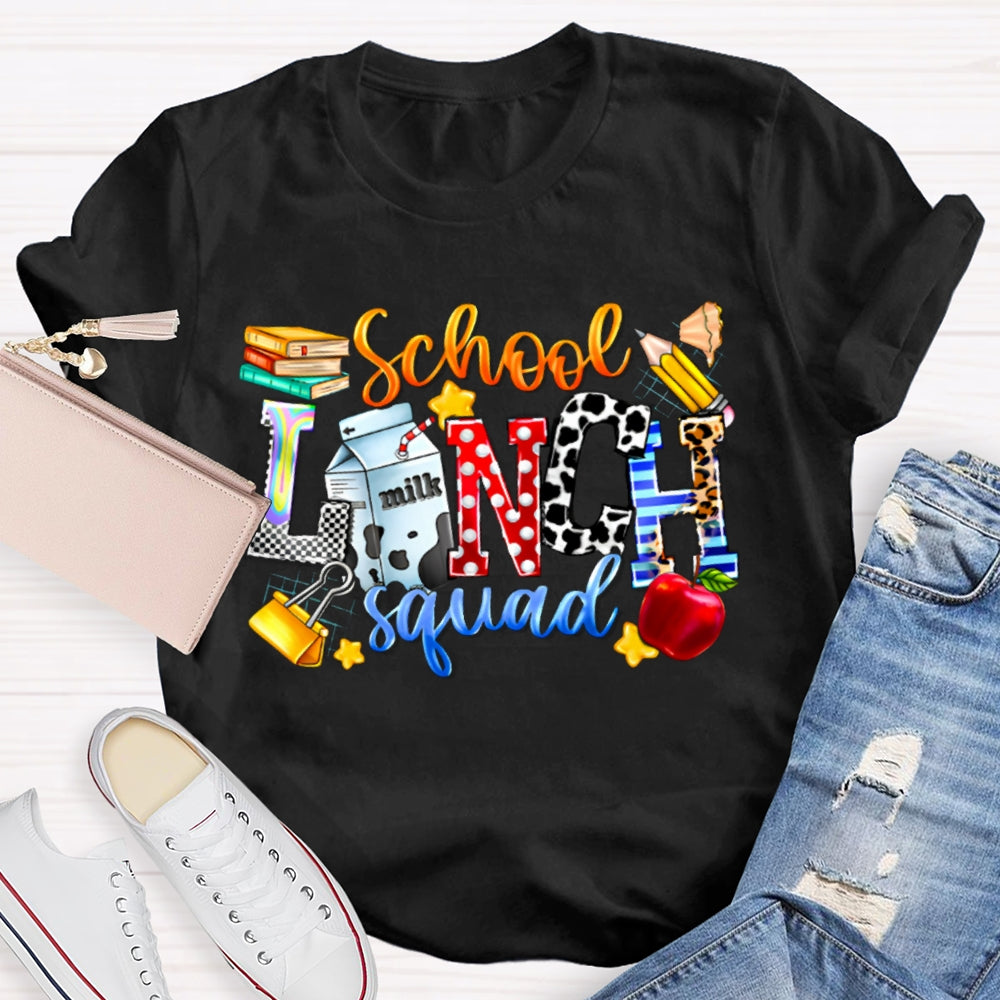 School Lunch Squad Colorful Letter Print T-shirt