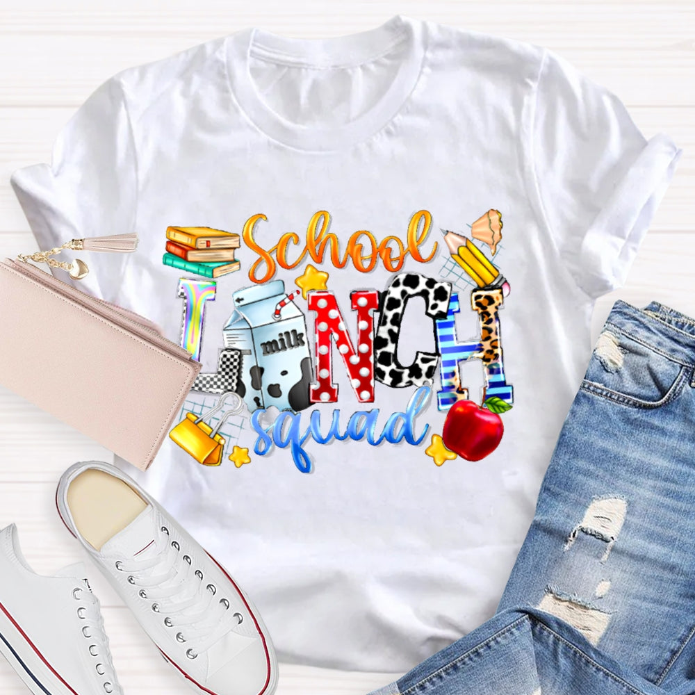 School Lunch Squad Colorful Letter Print T-shirt