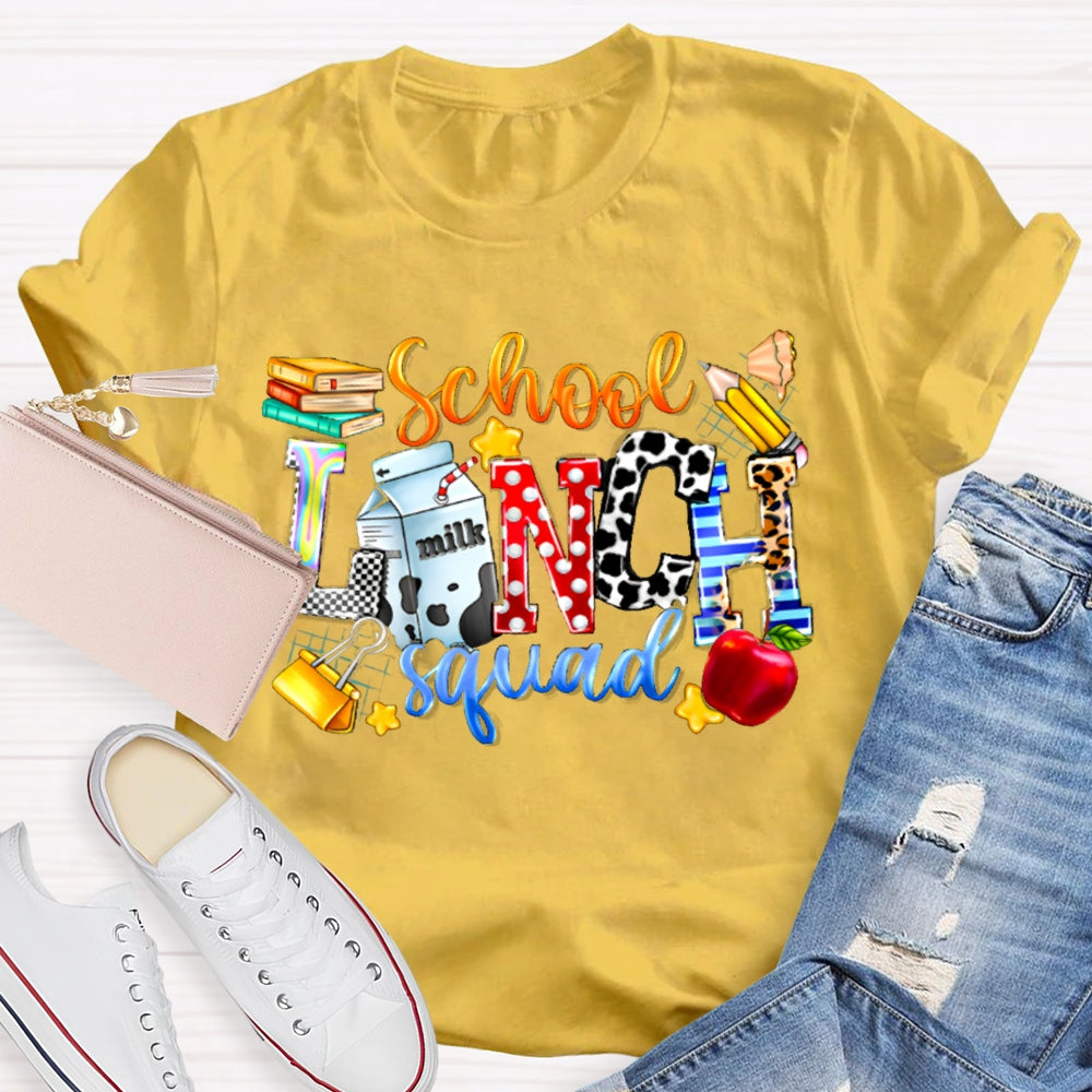 School Lunch Squad Colorful Letter Print T-shirt