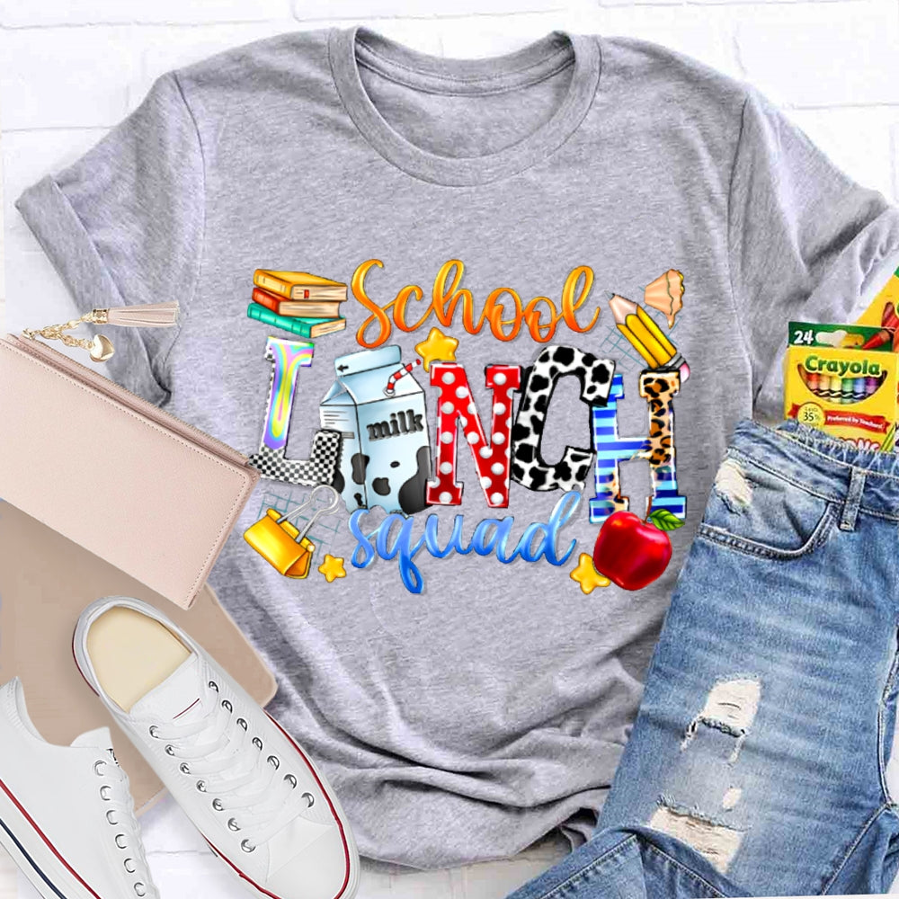 School Lunch Squad Colorful Letter Print T-shirt