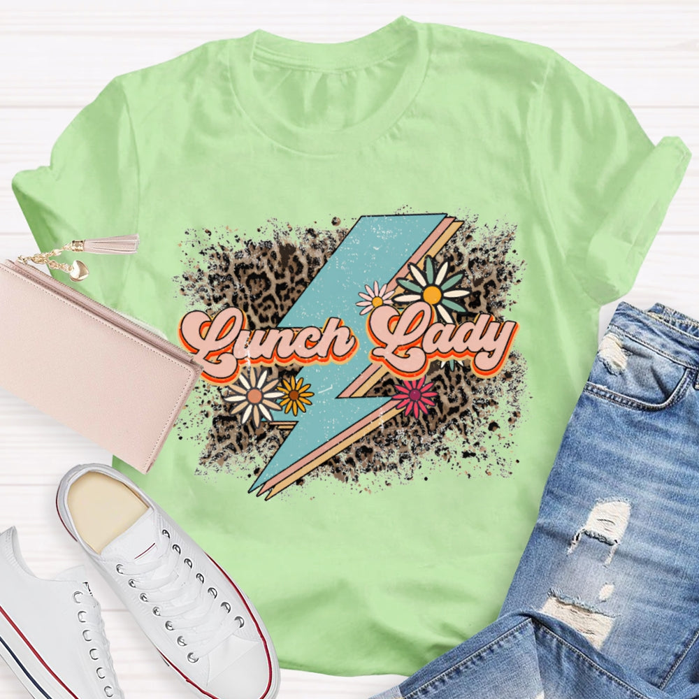 Lunch Lady Leopard Print And Flowers As Background T-shirt