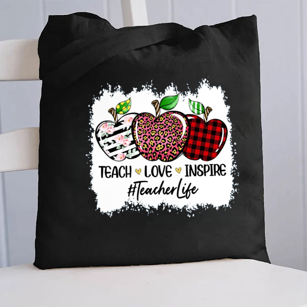 Teacher Love Inspire Teacher Life Canvas Tote Bag