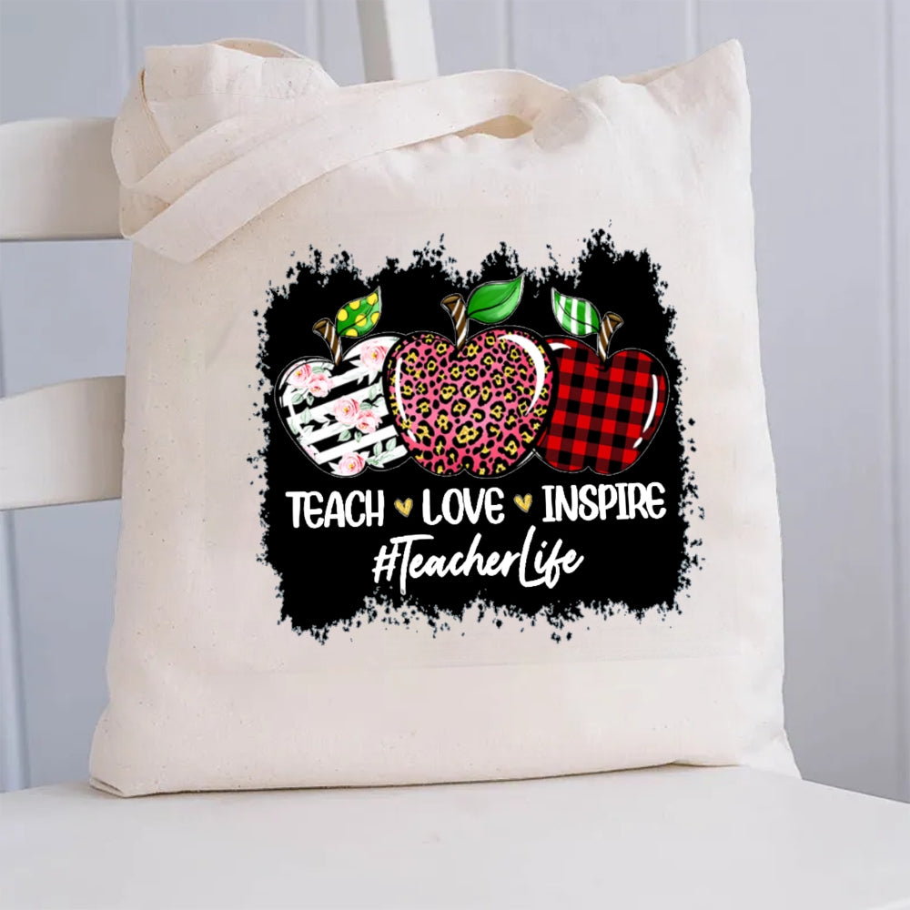 Teacher Love Inspire Teacher Life Canvas Tote Bag