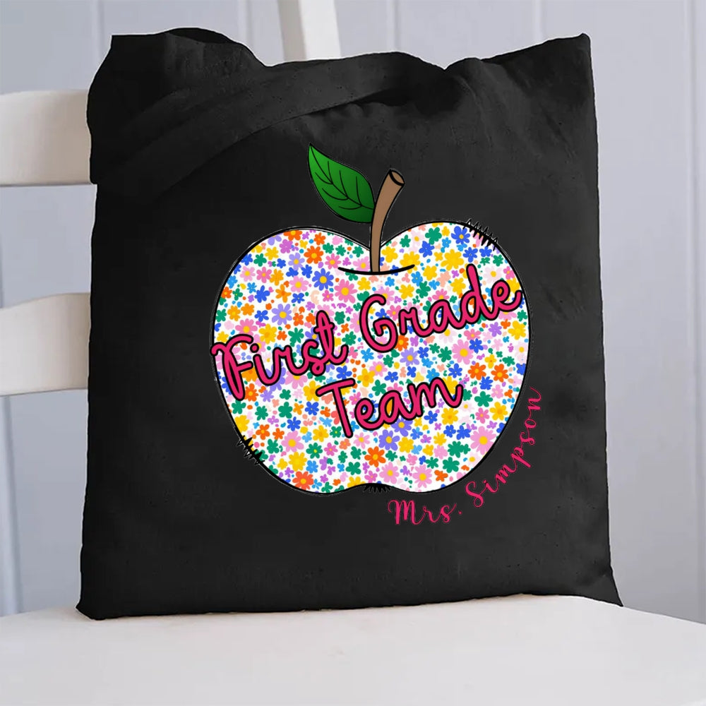 Personalized Grade And Name Apple Canvas Tote Bag