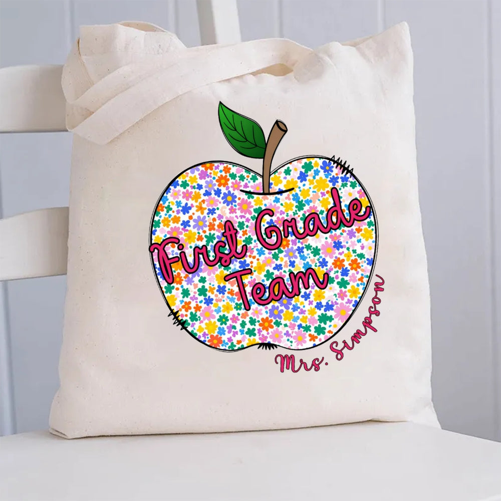 Personalized Grade And Name Apple Canvas Tote Bag